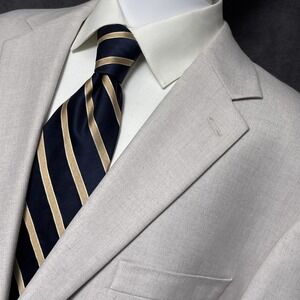 Andrew Fezza Sport Coat 46R Beige Herringbone Linen Blend Blazer Jacket Classic